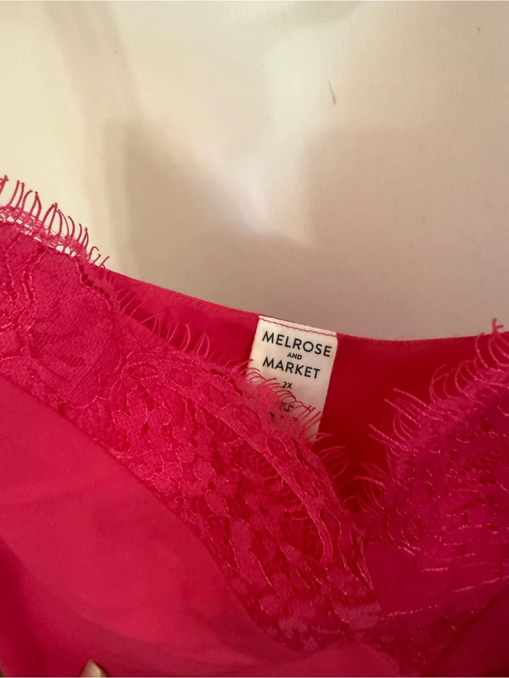 Melrose and Market Fuchsia Lace-Trim V-Neck Slip Tank - Picture 3 of 4